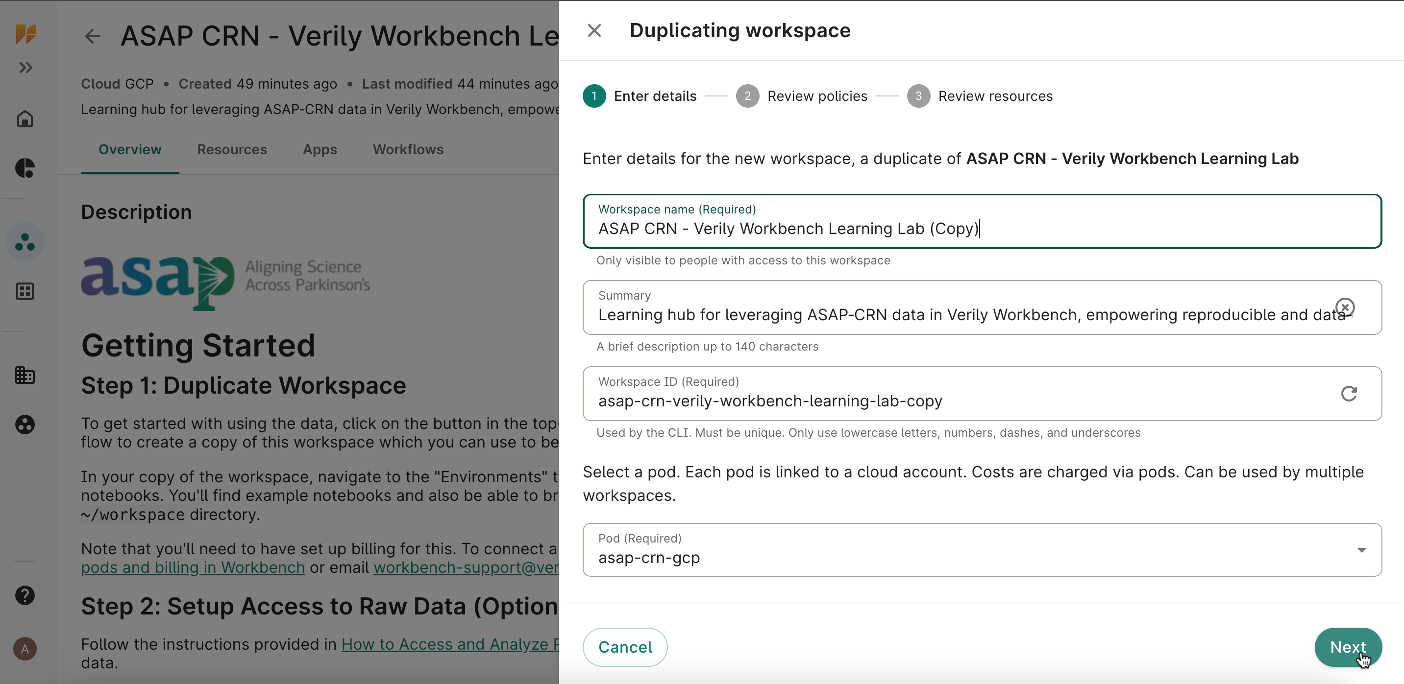 Duplicate Workspace Form